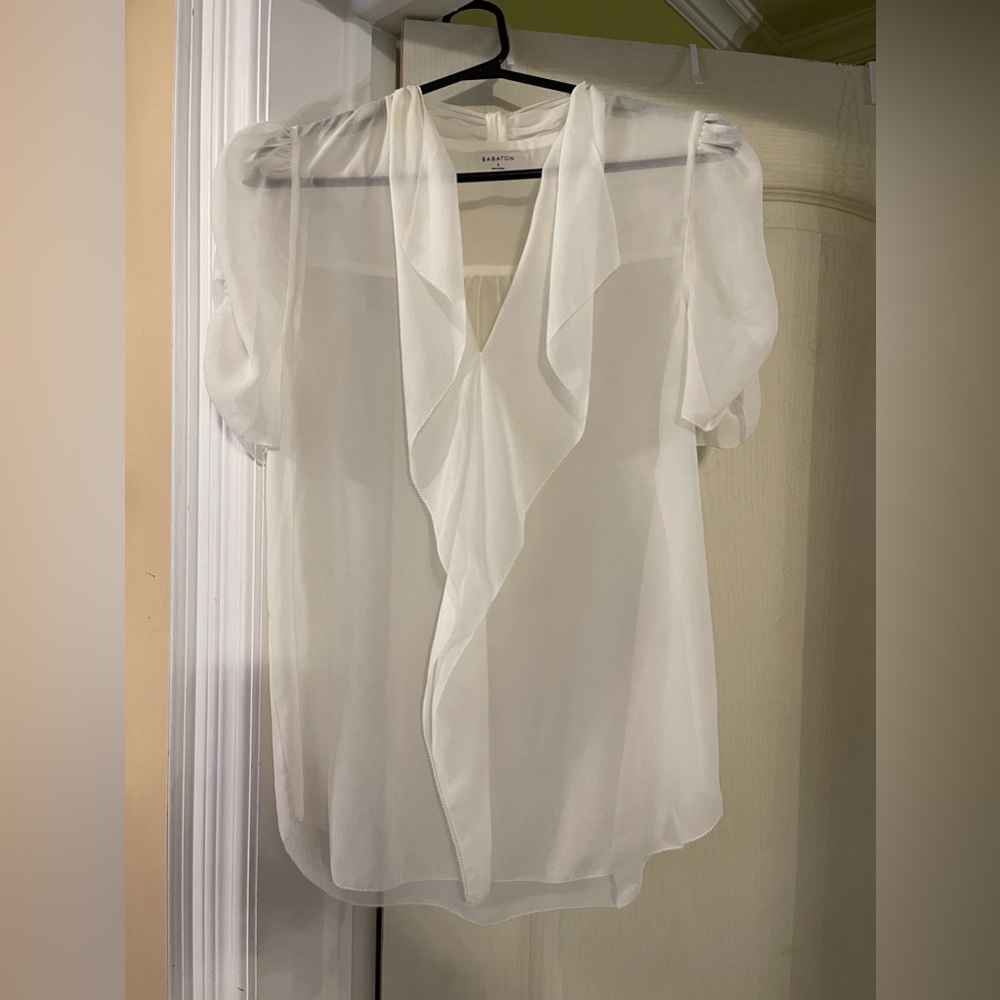 Babaton sheer white v neck blouse